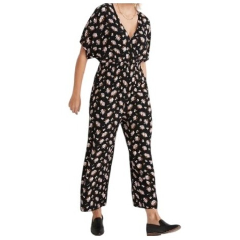 Madewell Womens S Black Smocked Waist Jumpsuit in Homestead Bouquet
